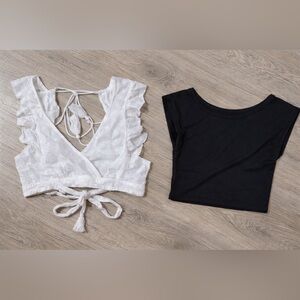 SHEIN Eyelet Tie Top & Black Cropped Tee Bundle S